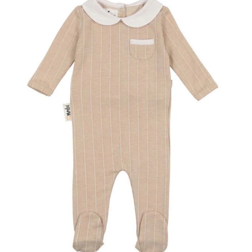 Maniere Raised Stripe Footie in Beige
